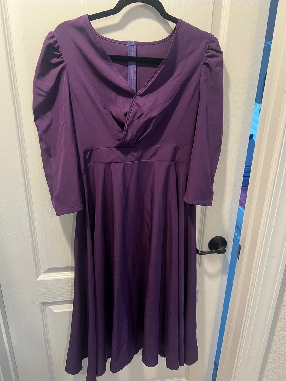SHEIN Purple Midi Dress with Puff Shoulders